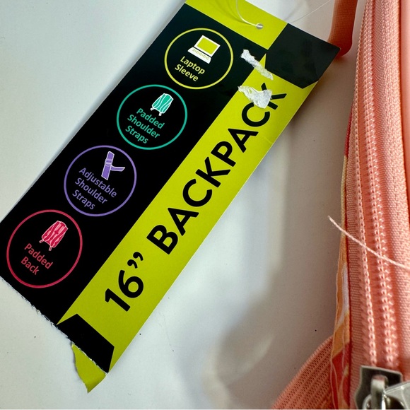 NWT. Wonder Nation 16" Backpack, pink orange white floral pattern. - Picture 4 of 11